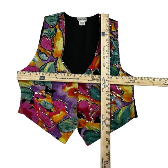 Fashion Passport Women's Vest Cotton Black Multi Size S Fun Funky Vtg - Picture 2 of 8